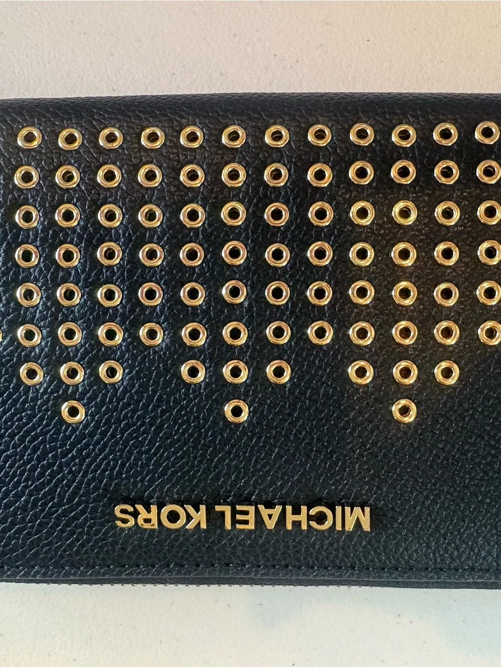 Michael Kors Black Leather Wristlet with Gold Eyelet Hardware